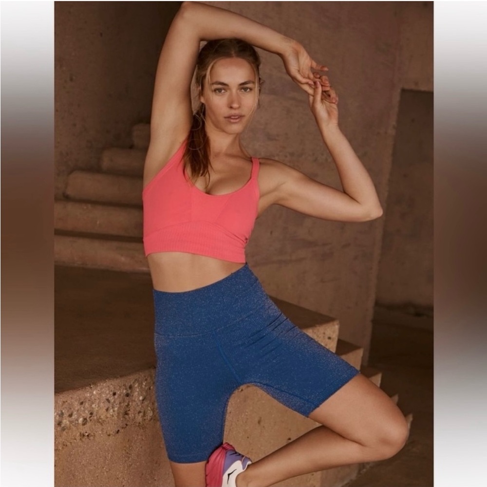 FREE PEOPLE | NWOT Happiness Runs Bike Shorts in Blue Indigo Lurex